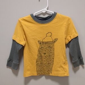Hanna Andersson Bear Hat Graphic Yellow Gray Layered Long Sleeve Shirt – Size 90